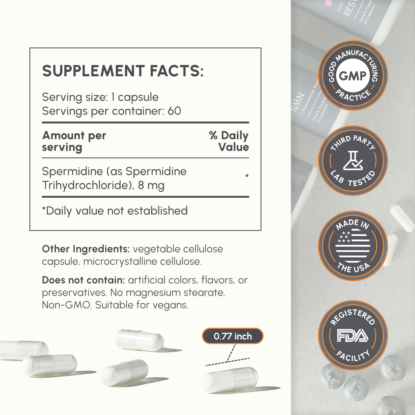 partiQlar Spermidine Supplements for Men & Women - 10mg Longevity Capsule, 60 Count