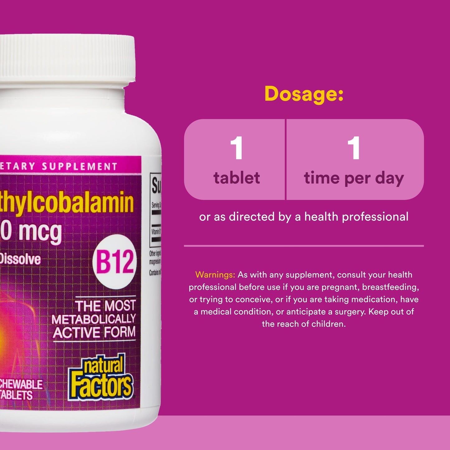 Natural Factors Vitamin B12 Methylcobalamin 1000 mcg Tablets 90