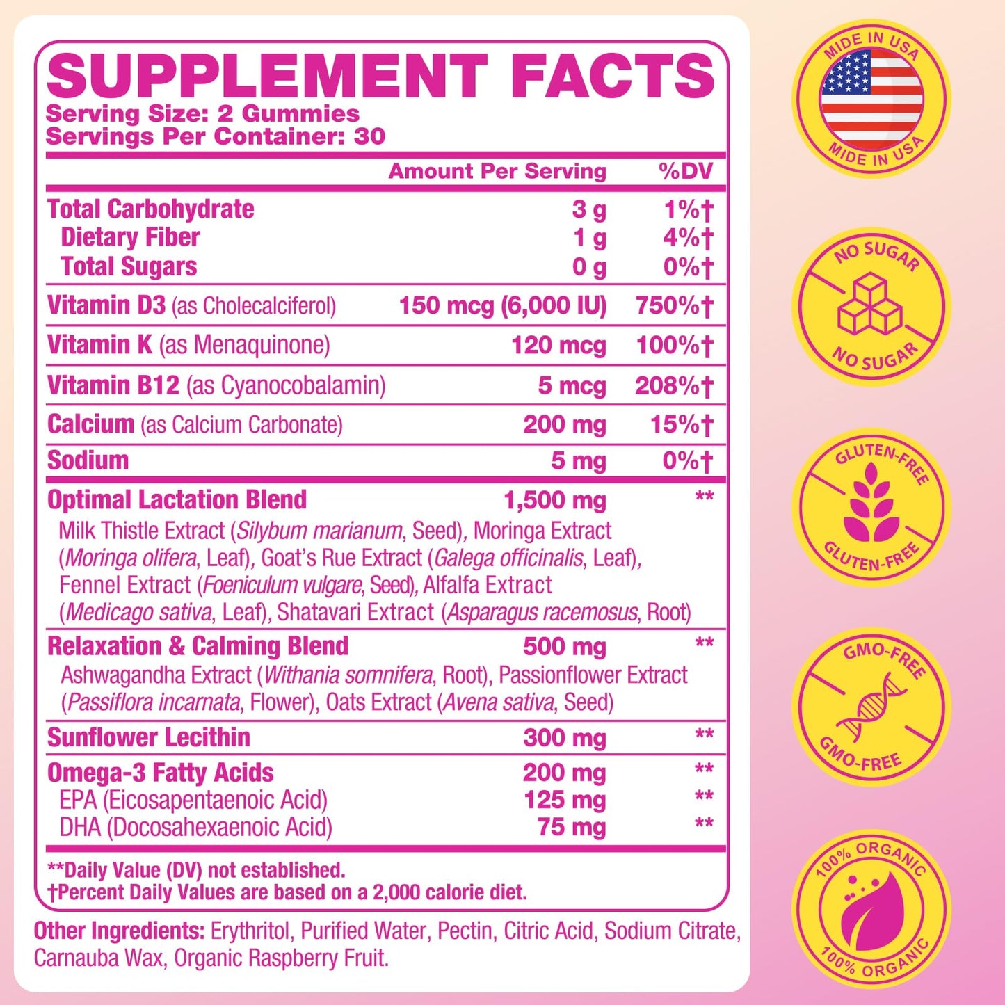 YEKBYOE Lactation Supplement - Postpartum Lactation Support Gummies, 60 Count