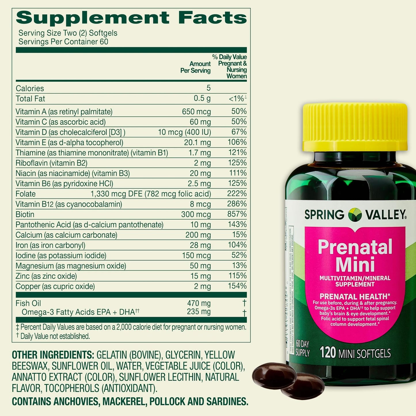 LUAL Mini Prenatal Vitamins for Women Softgels 120 Count