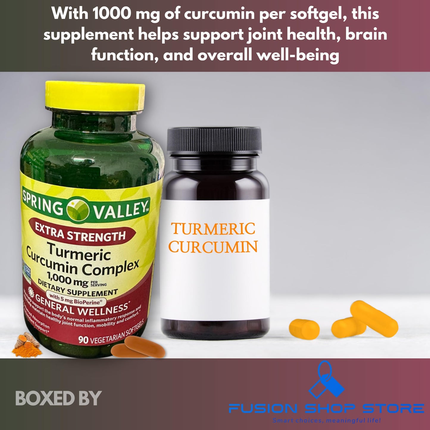 Fusion Shop Store Turmeric Curcumin 1000 mg Complex Extra Strength Softgels 90 Count