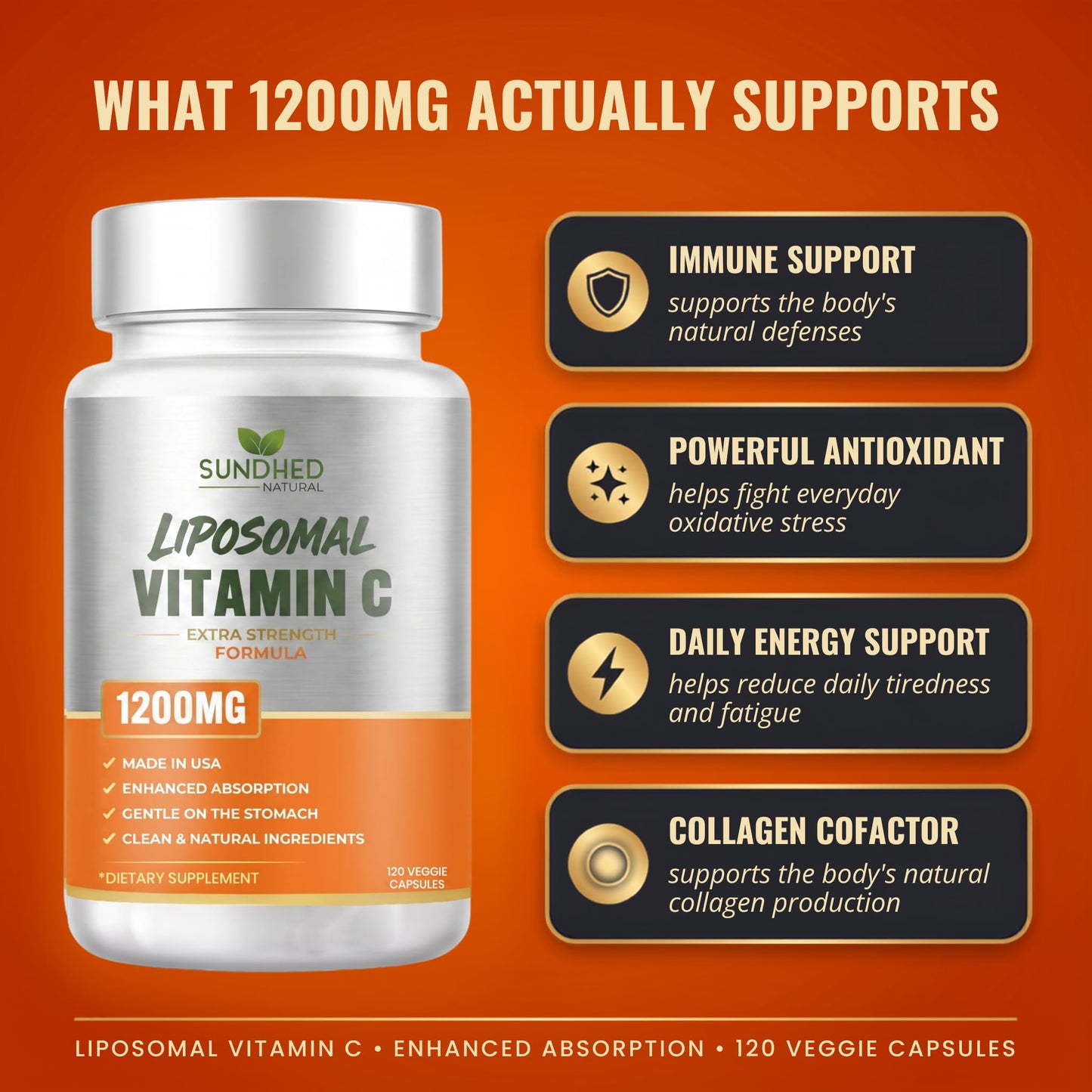 Sundhed Natural Pure Liposomal Vitamin C Capsules, 120 Capsules