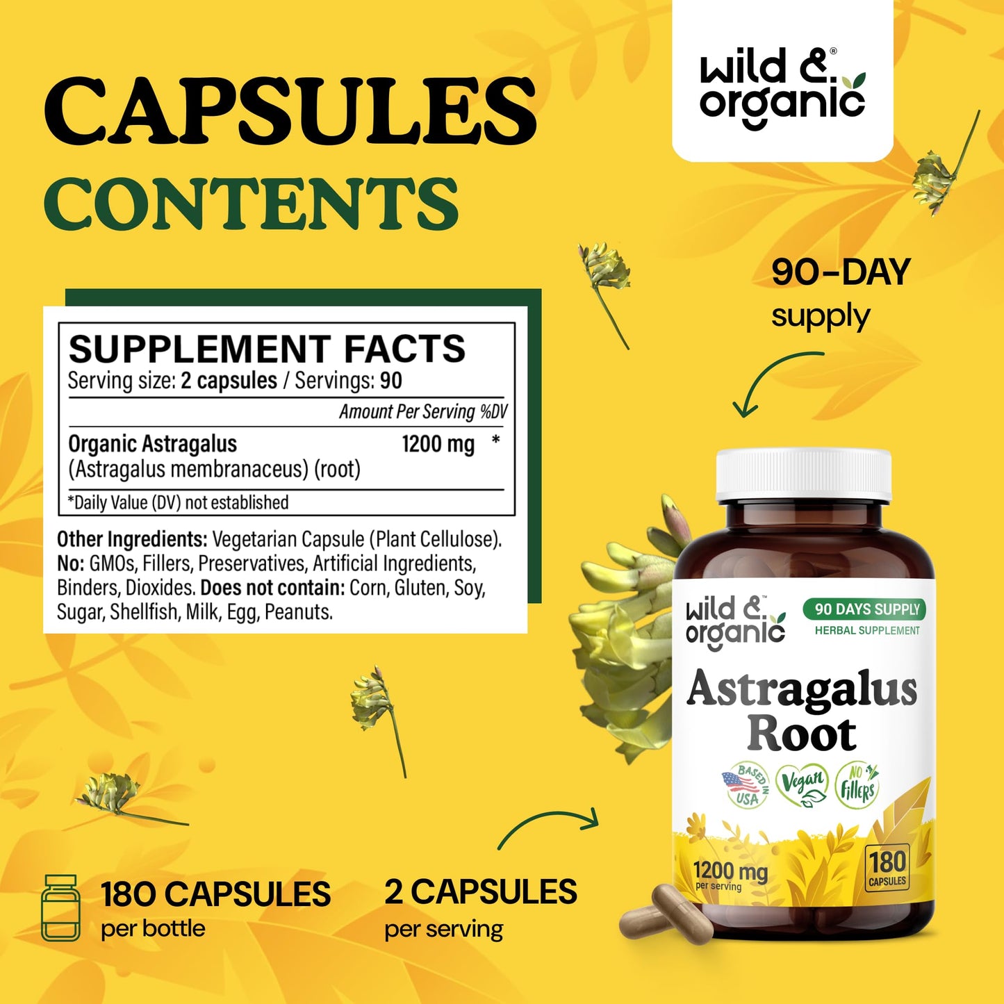 Wild & Organic Astragalus Capsules 60 Count