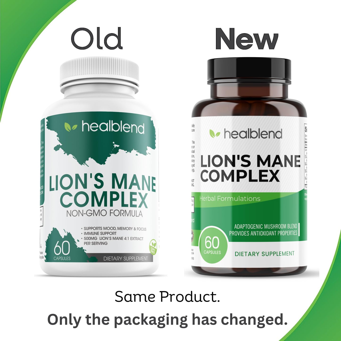 Healblend Mushroom Complex Extract with Lion's Mane Fruiting Body Capsules, 60 Count