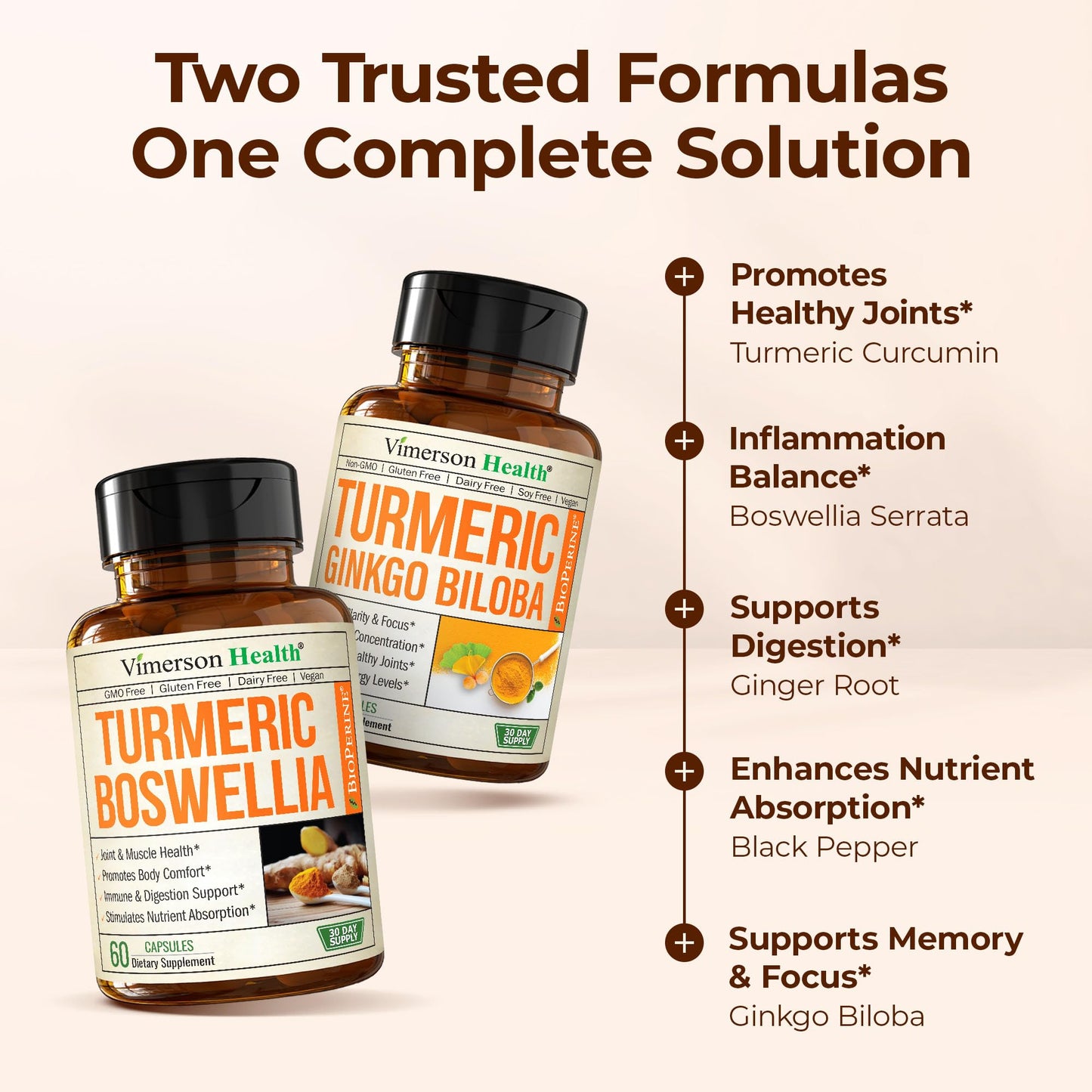 Vimerson Health Boswellia Turmeric Curcumin Supplement with Turmeric Ginkgo Biloba Capsule 120 Count