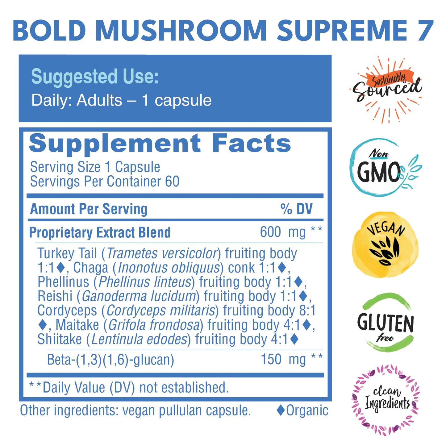 Bold Botanica Mushroom Supreme 7 Capsule 60 Count