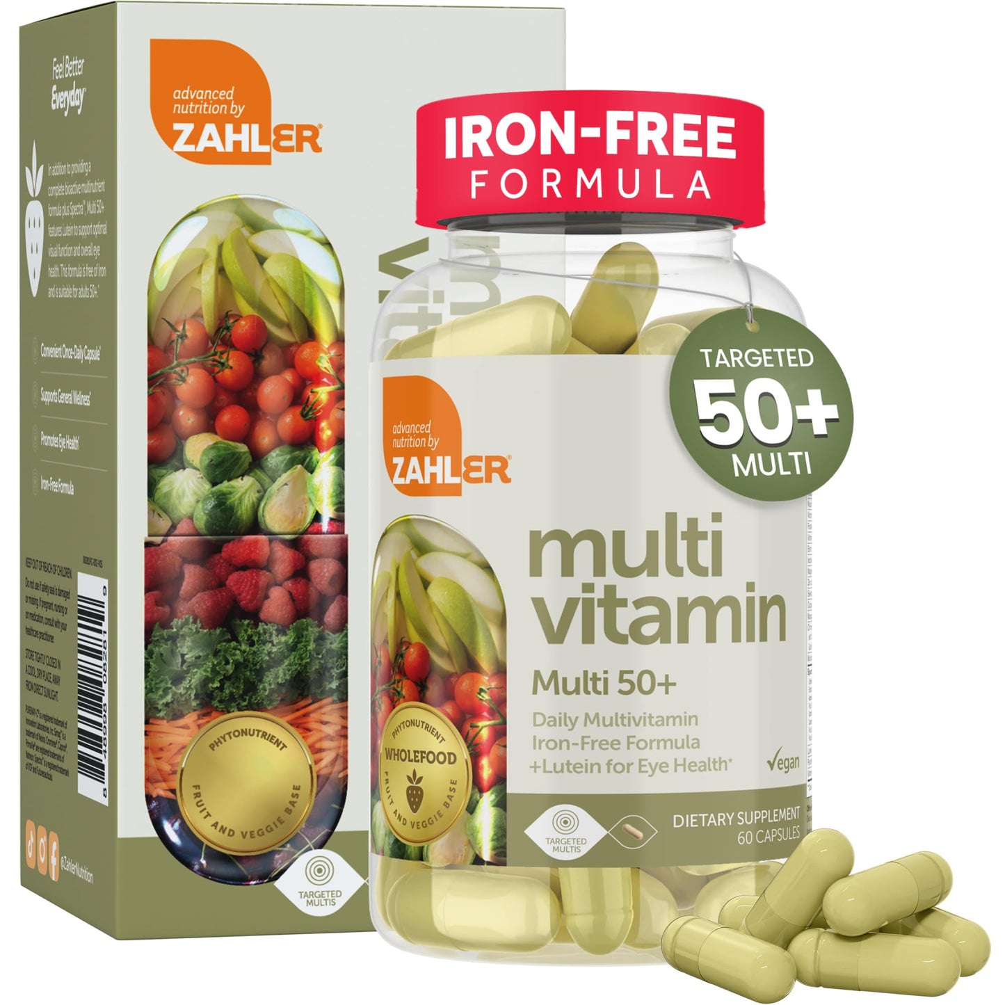 Zahler Multivitamin 50+ Iron-Free Formula with Lutein for Eye Health, 60 Capsules