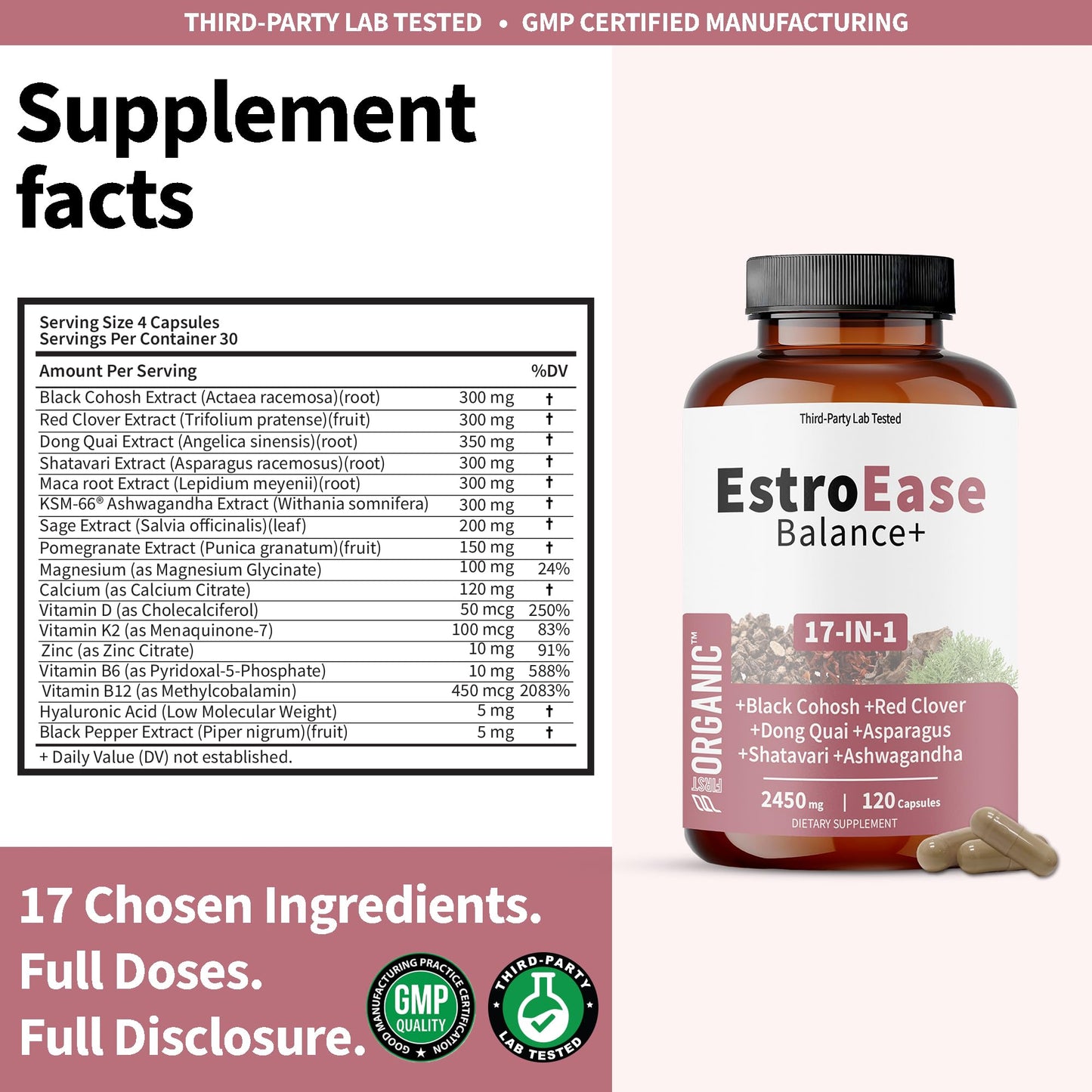 FIRSTORGANIC Daily Menopause, Cycle & Hormone Balance Support for Women 120 Capsules