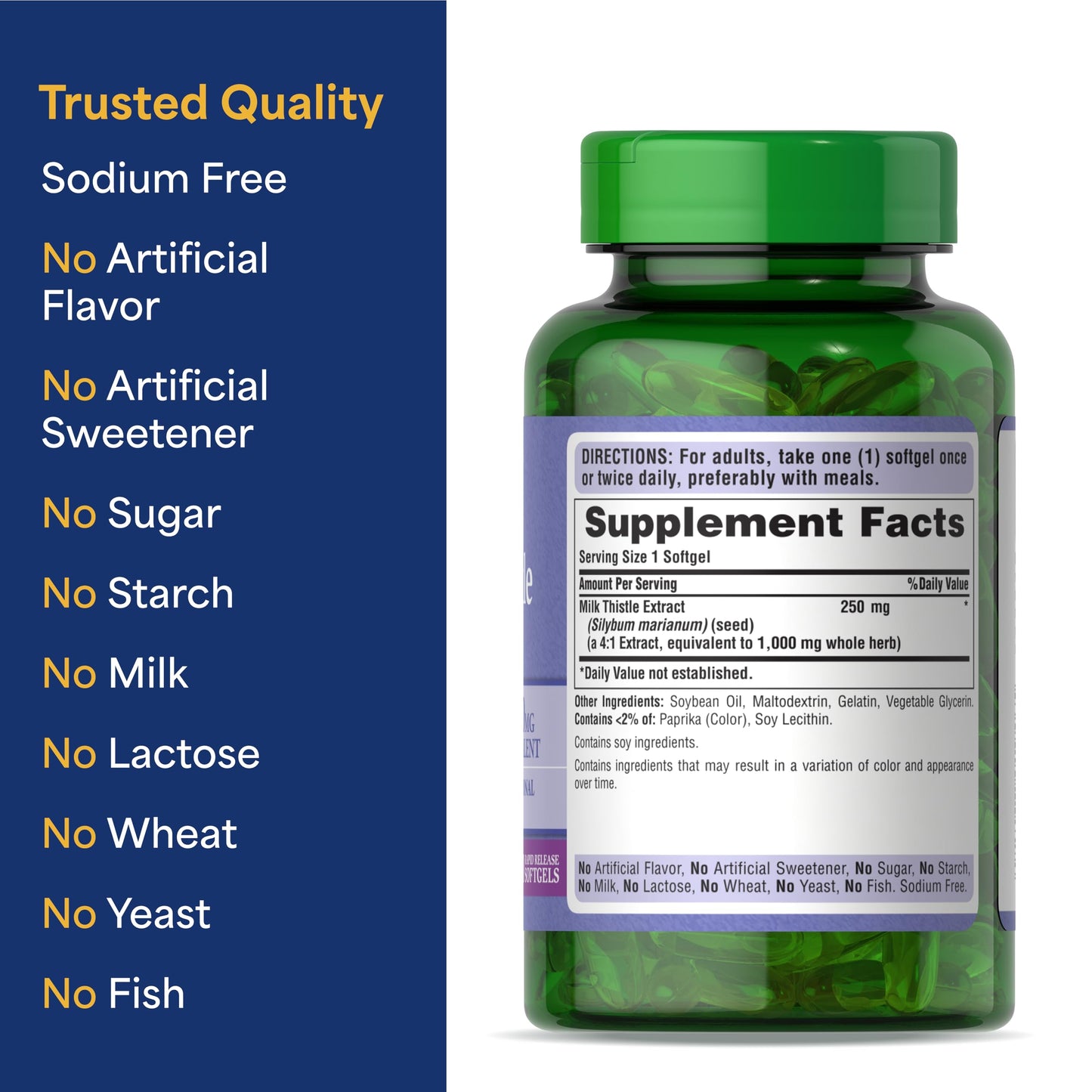 Puritan's Pride Milk Thistle Silymarin 4:1 Concentration Extract 200mg (1000 mg Equivalent) Softgels 360