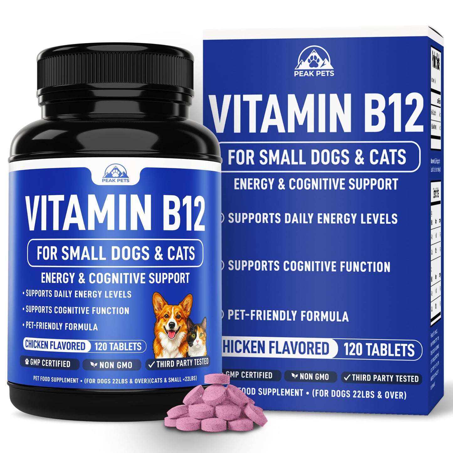 Peak Pets Vitamin B12 Supplement for Small Dogs & Cats Tablets, 120