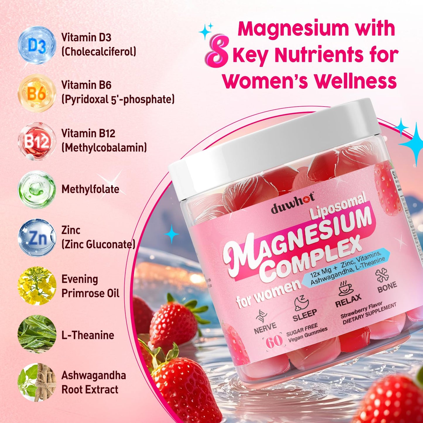 duwhot 12-in-1 Liposomal Magnesium Complex Gummy 60 Count
