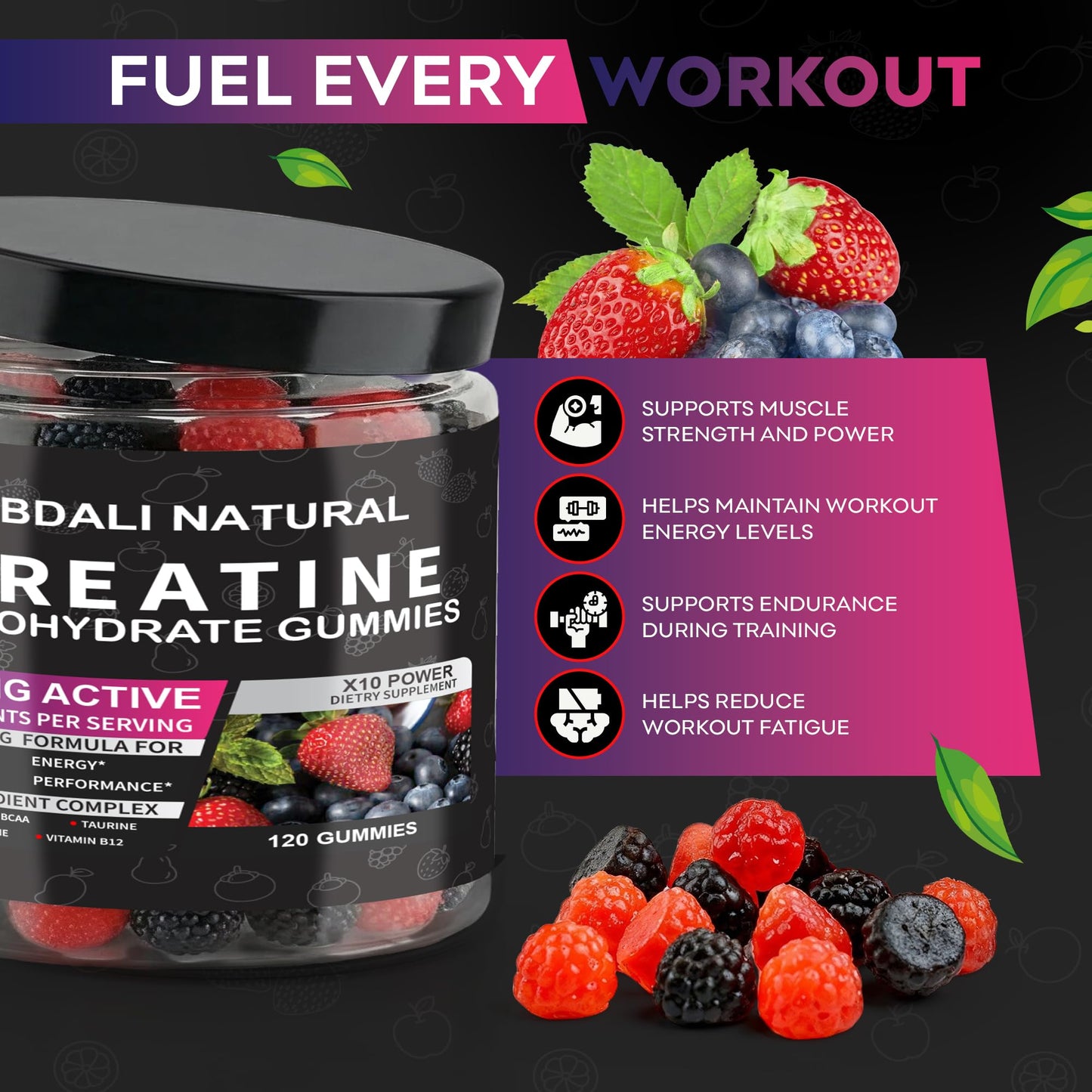 ABDALI NATURAL Creatine Gummies 8000mg Complex 120 Count