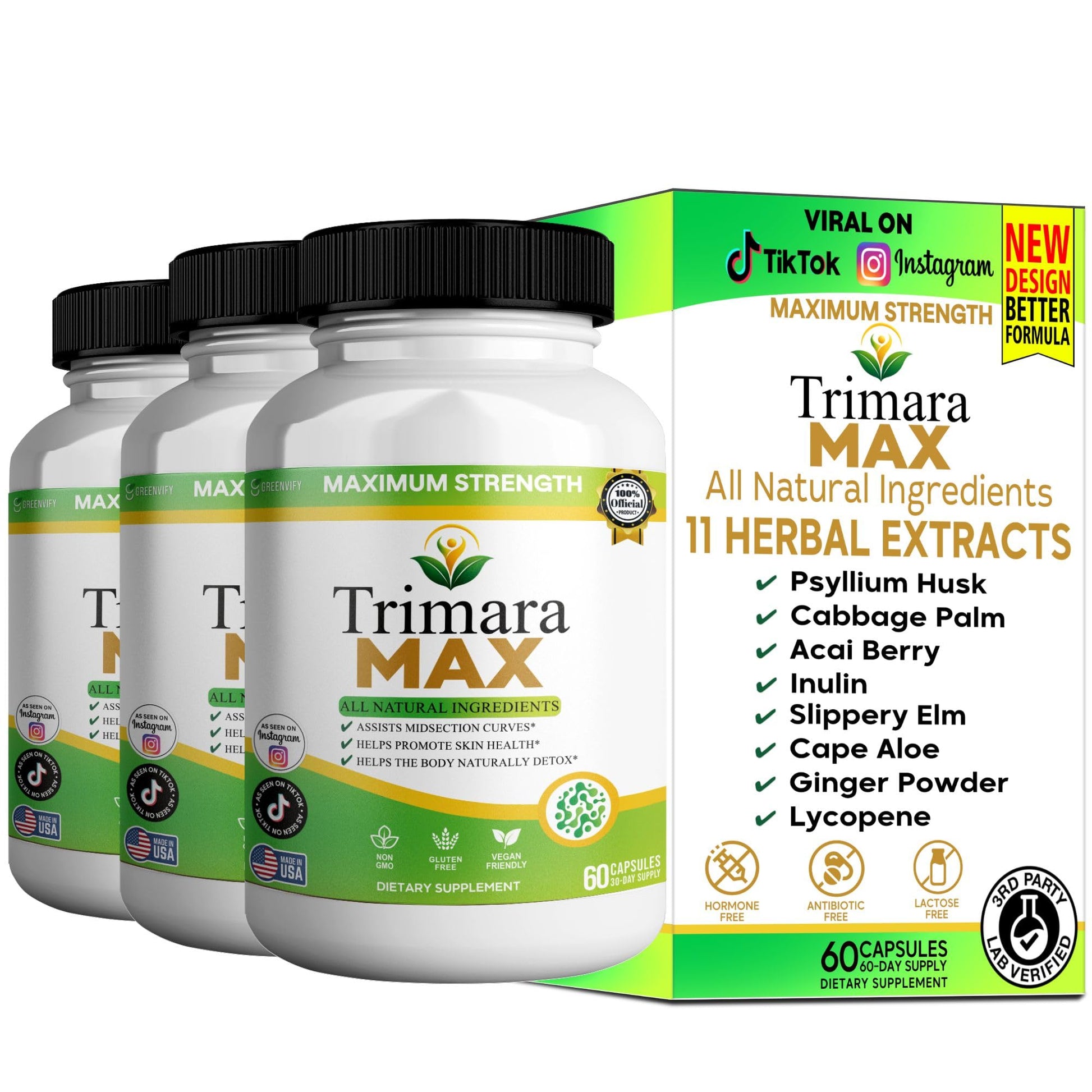 GREENVIFY Trimara Max Maximum Strength Natural Dietary Supplement 60 Capsules