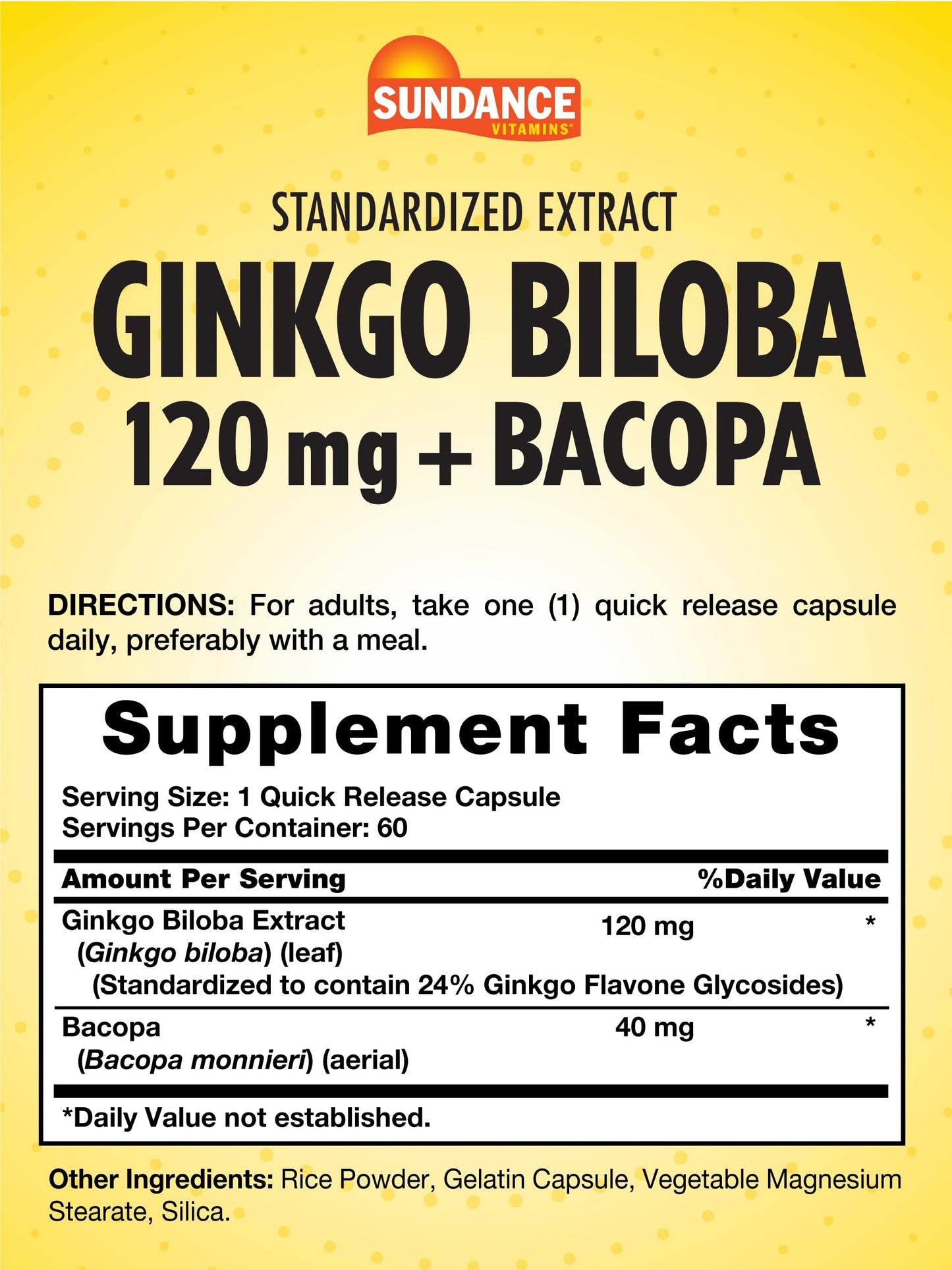 Sundance Ginkgo Biloba Capsules 60 Count