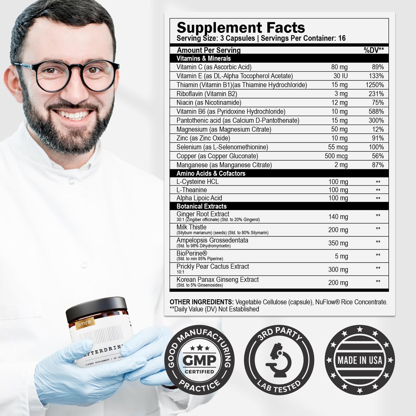 AFTERDRINK AfterDrink Restore Pills with Milk Thistle, DHM, Vitamin B, Ginger & Herbal Extracts - Pre & Post Drinking Supplement with Liver Support for Better Mornings - Made in USA 48 Capsules