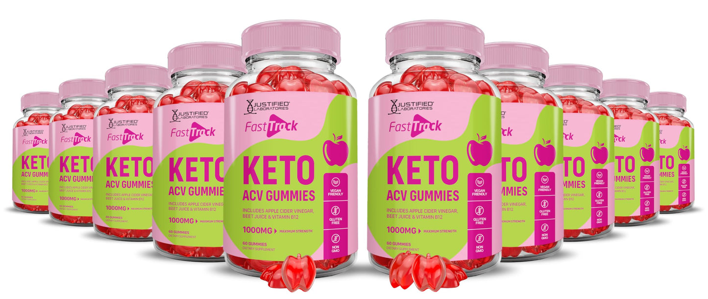 Justified Laboratories Fast Track Keto ACV Gummies Advanced Formula 1000mg Apple Cider Vinegar with Pomegranate Beet Juice Powder B12, Vegan, Non-GMO, 600 Gummies
