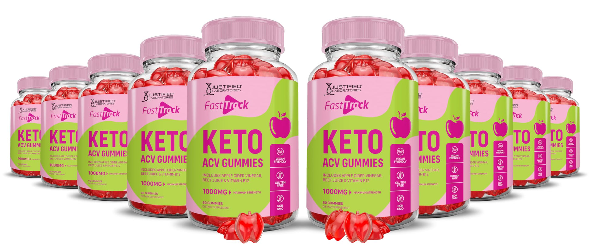 Justified Laboratories Fast Track Keto ACV Gummies Advanced Formula 1000mg Apple Cider Vinegar with Pomegranate Beet Juice Powder B12, Vegan, Non-GMO, 600 Gummies