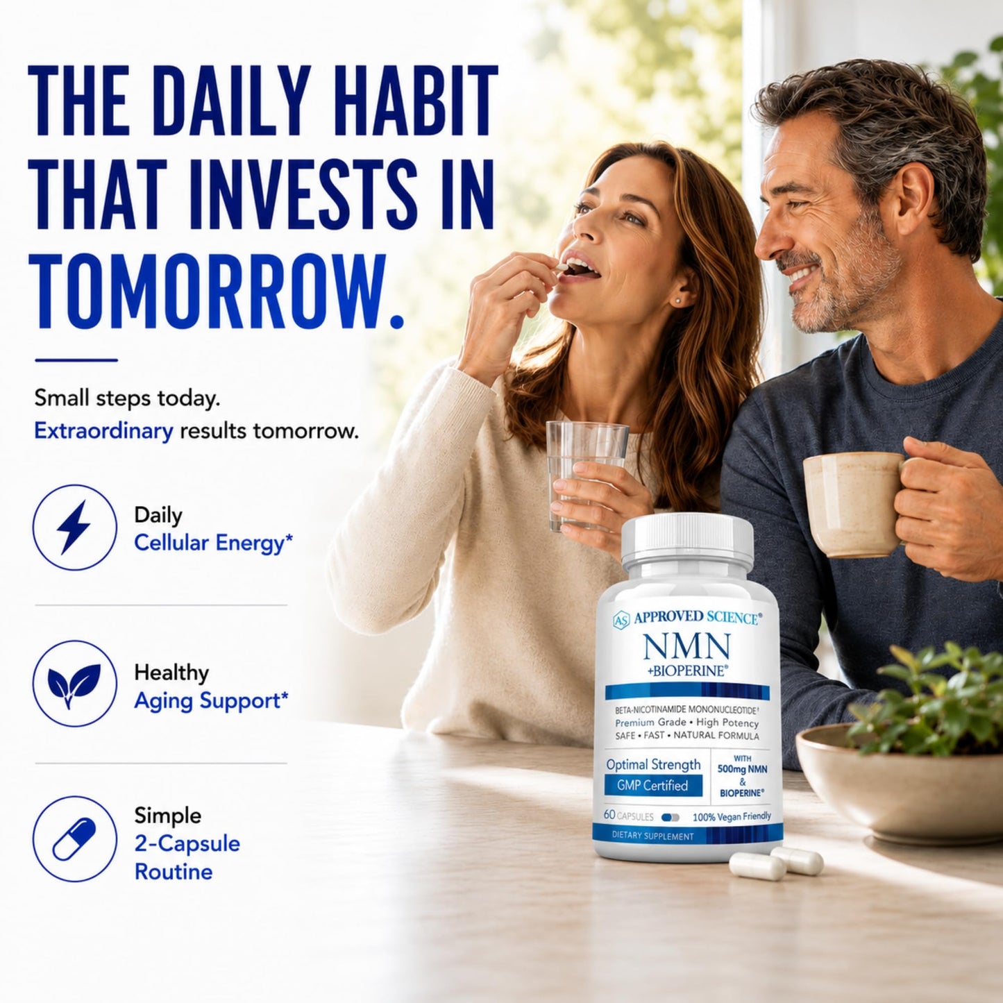 Approved Science NMN 500mg Stable Beta NMN with BioPerine Capsules, 360 Count