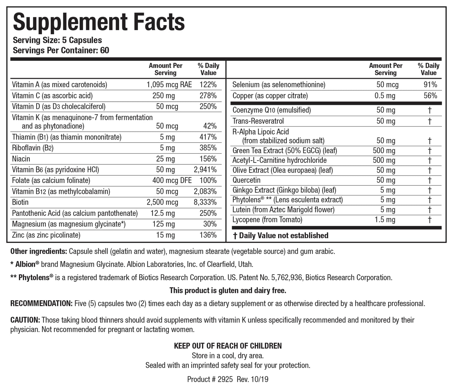 Biotics Research VasculoSirt® 300 Capsules