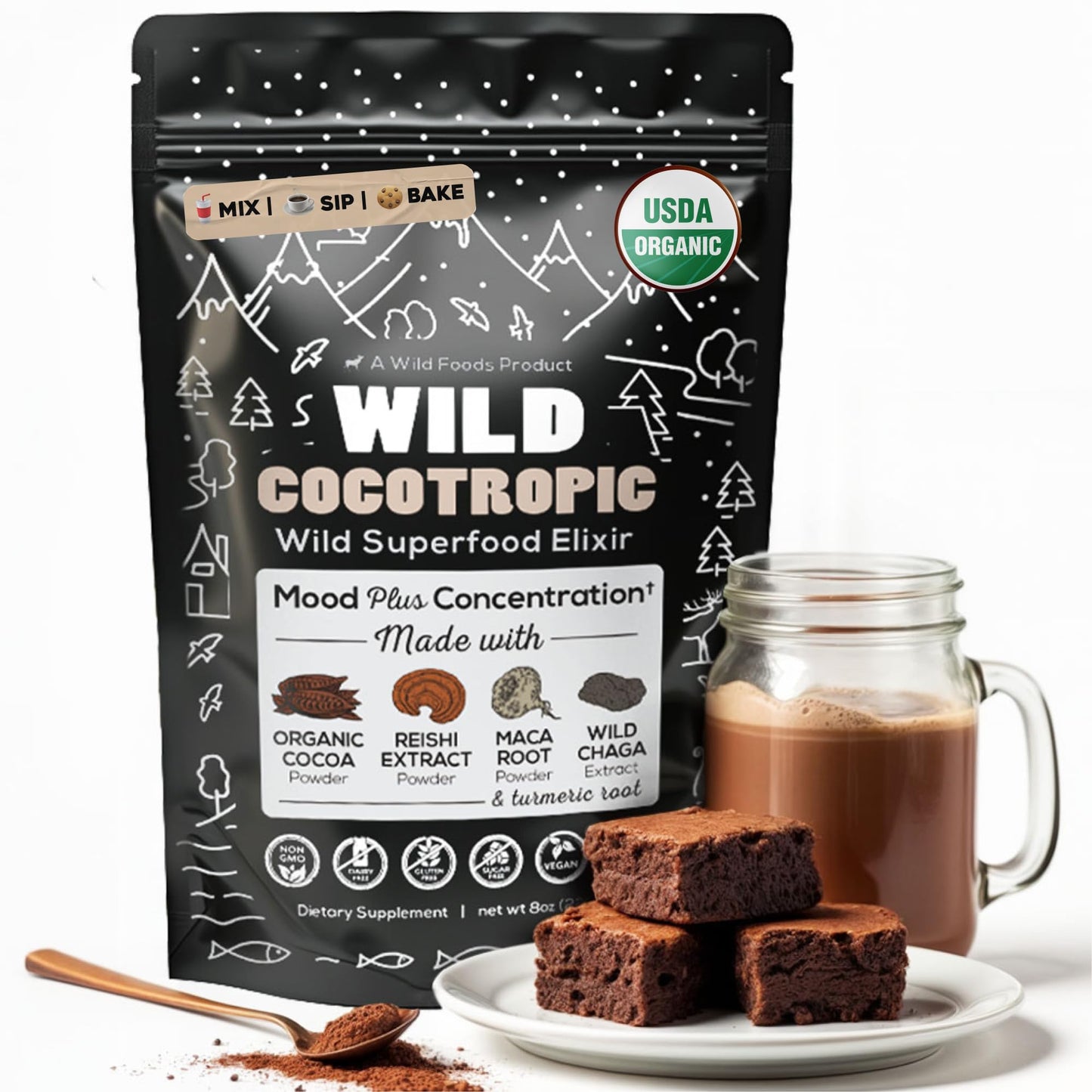 Wild Foods Cocotropic Organic Mushroom Cacao Mix & Colostrum Bundle Powder 21.22 oz