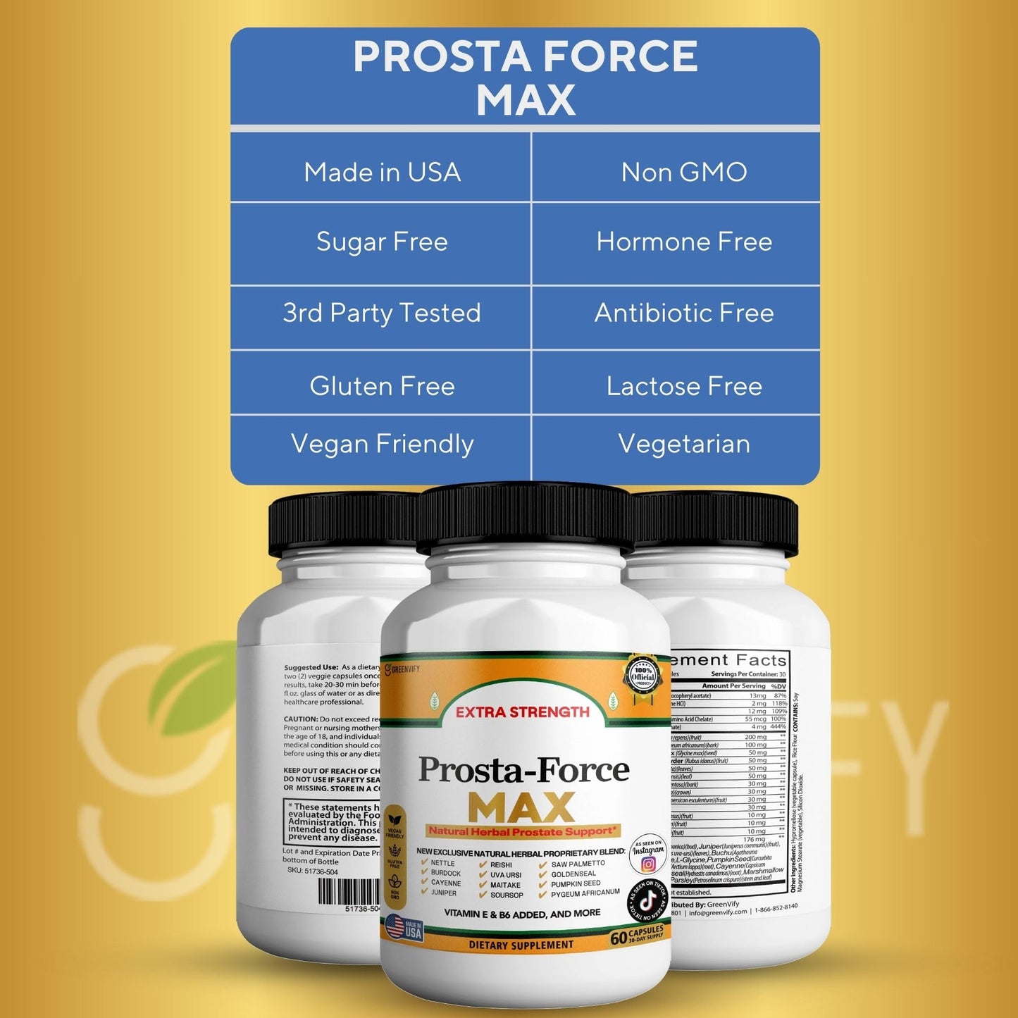 GREENVIFY Prosta-Force Max Extra Strength Prostate Support, 60 Capsules