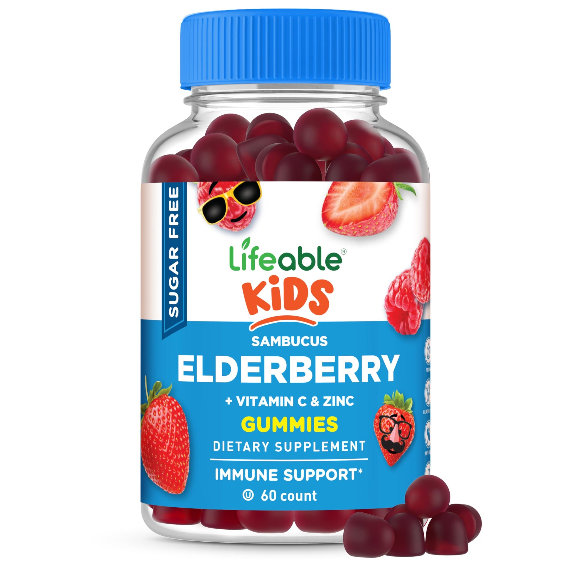 Lifeable Sugar Free Elderberry Gummies for Kids with Vitamin C and Zinc, 60 Gummies