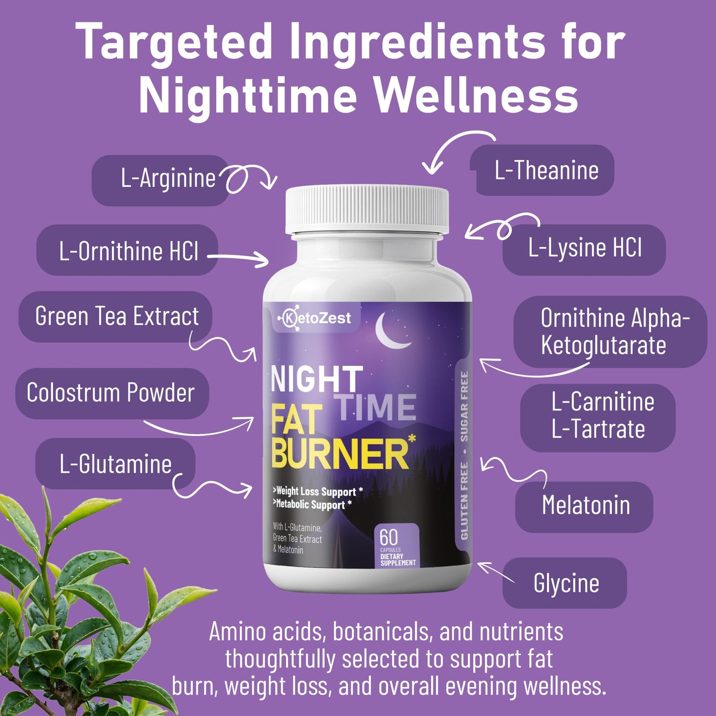 KetoZest Night Time Fat Burner for Weight Loss - Metabolism Booster Nighttime Belly Fat Burn & Natural Appetite Suppressant Supplement for Men Women - Relaxation Weight Control Support Capsule 60