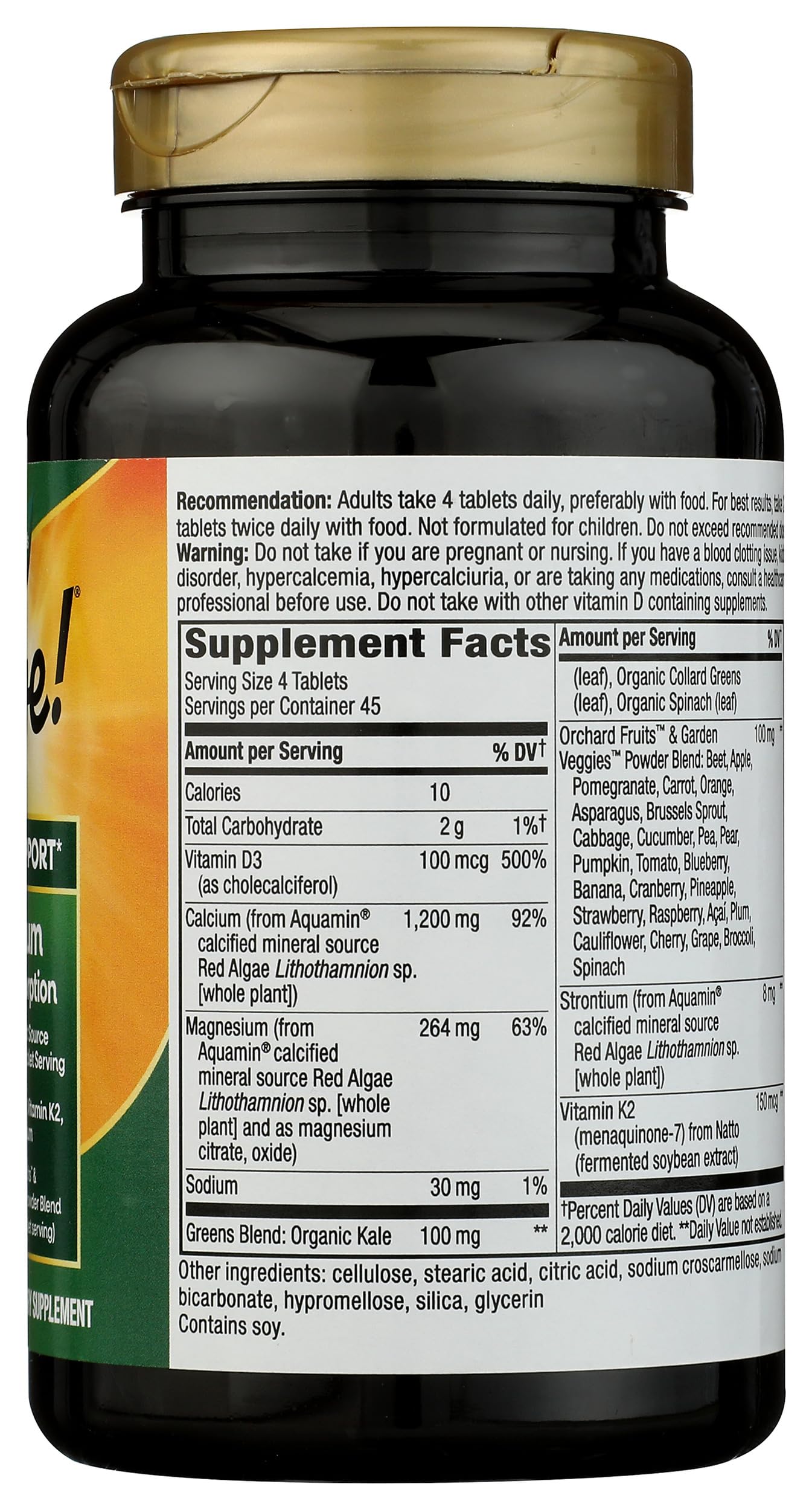 Nature's Way Alive! Calcium Bone Formula, Max Absorption, Plant Source Calcium, 180 Tablets