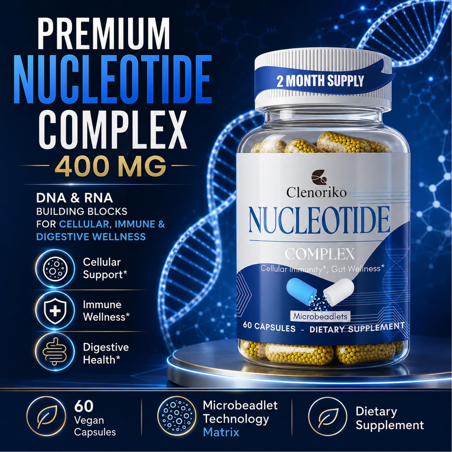 Clenoriko Nucleotide Complex 400mg with Microbeadlet Technology Matrix Capsule 120 Count