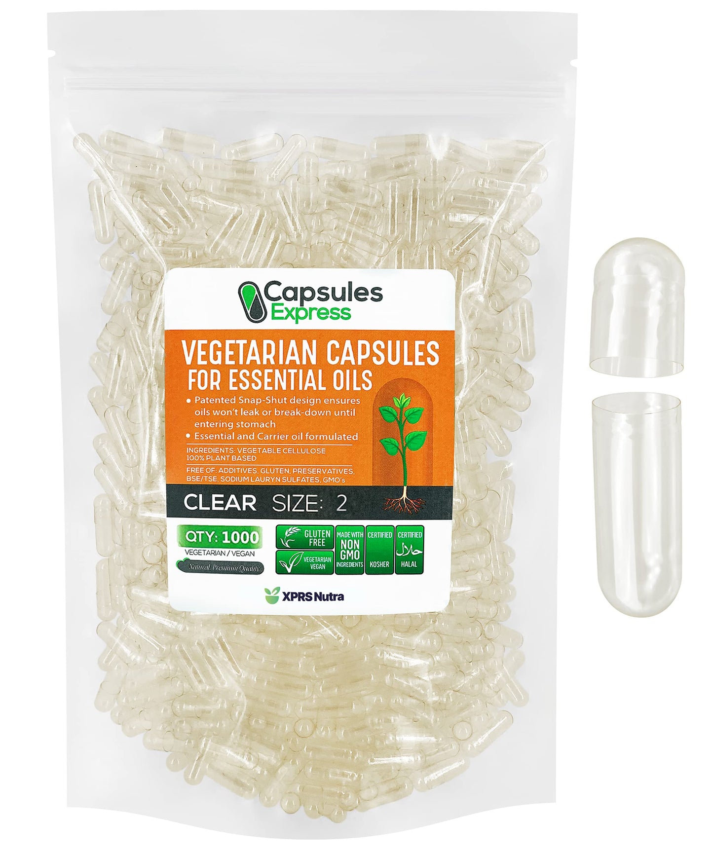 XPRS Nutra Size 2 Empty Vegan Capsules, 1000 Count