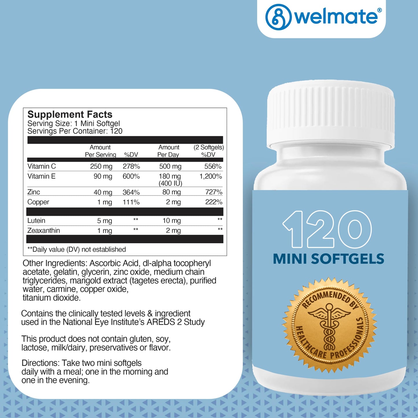 WELMATE AREDS 2 Eye Vitamin and Mineral Supplement Softgels, 120
