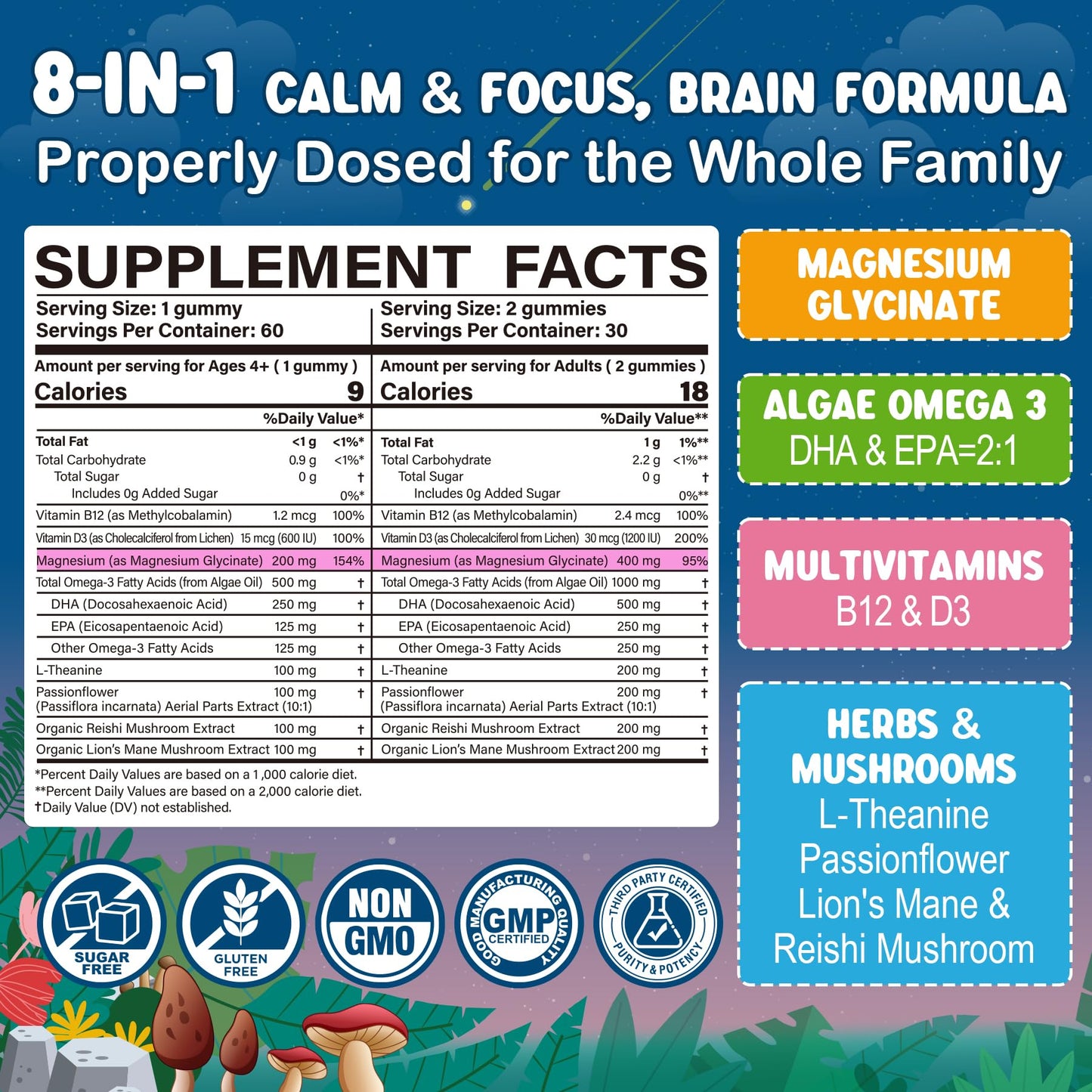Nextdia Calm Focus Magnesium Gummies with L-MethylFolate 15mg & Methyl B12, 180 Gummies
