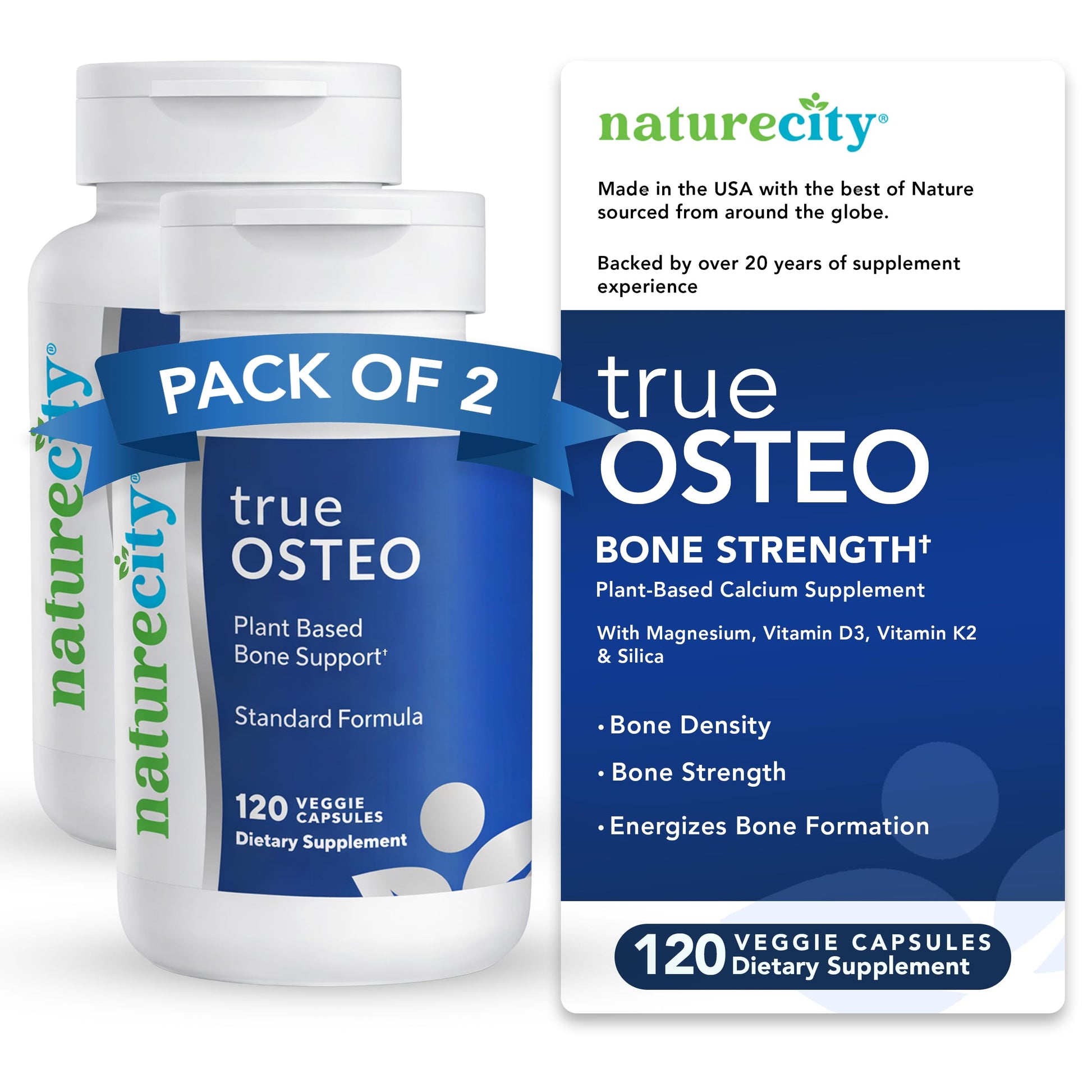 NatureCity True-Osteo Plant-Based Supplement for Bone Strength Capsule 240 Capsules