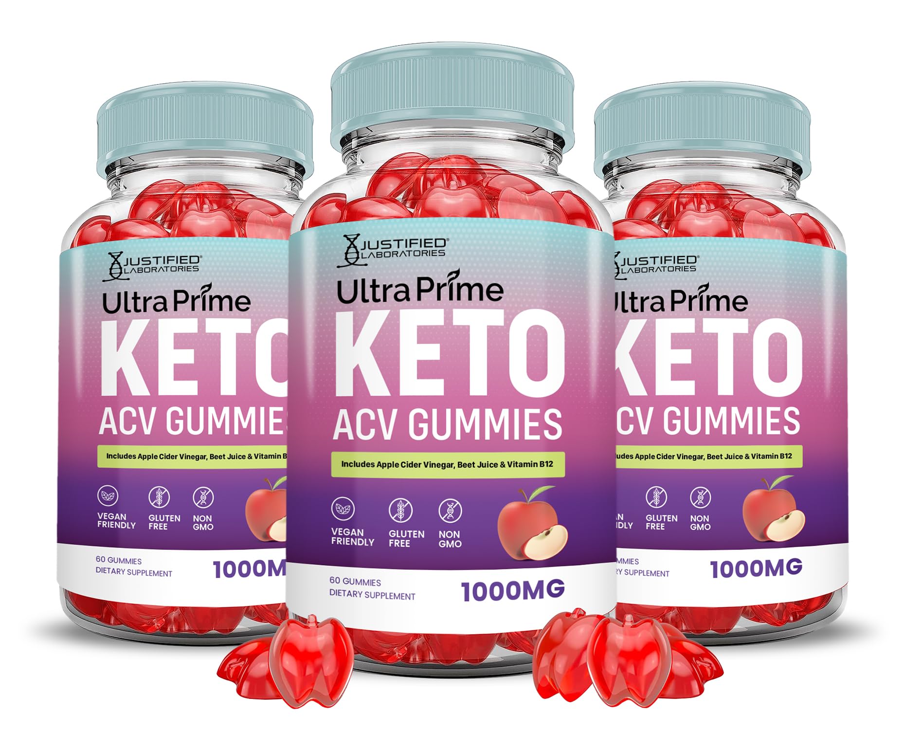Justified Laboratories Ultra Prime Keto ACV Gummies Advanced Formula 1000MG Apple Cider Vinegar, Pomegranate Beet Juice Powder, B12, Vegan, Non-GMO, 180 Gummies