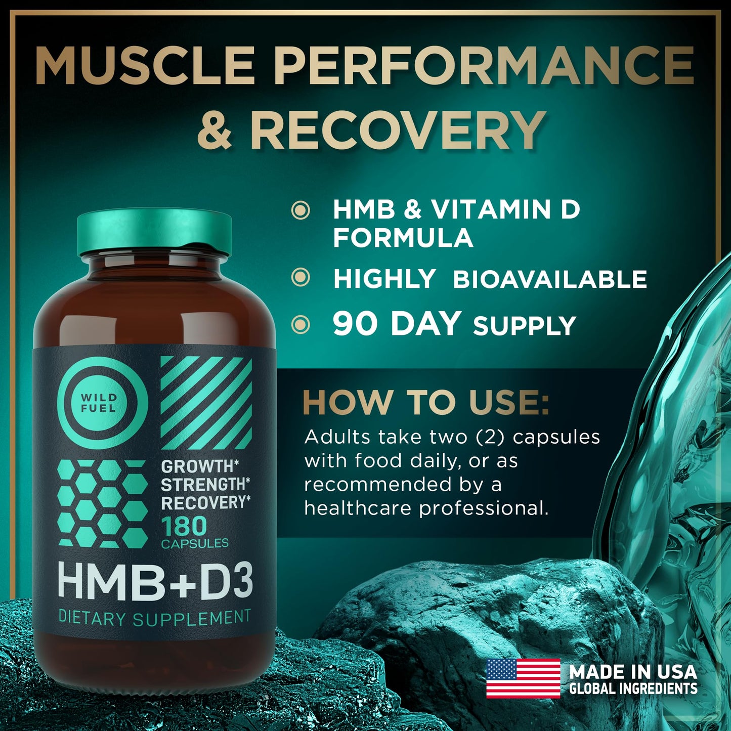 WILD FUEL HMB and Vitamin D3 Supplement Capsules 360 Capsules