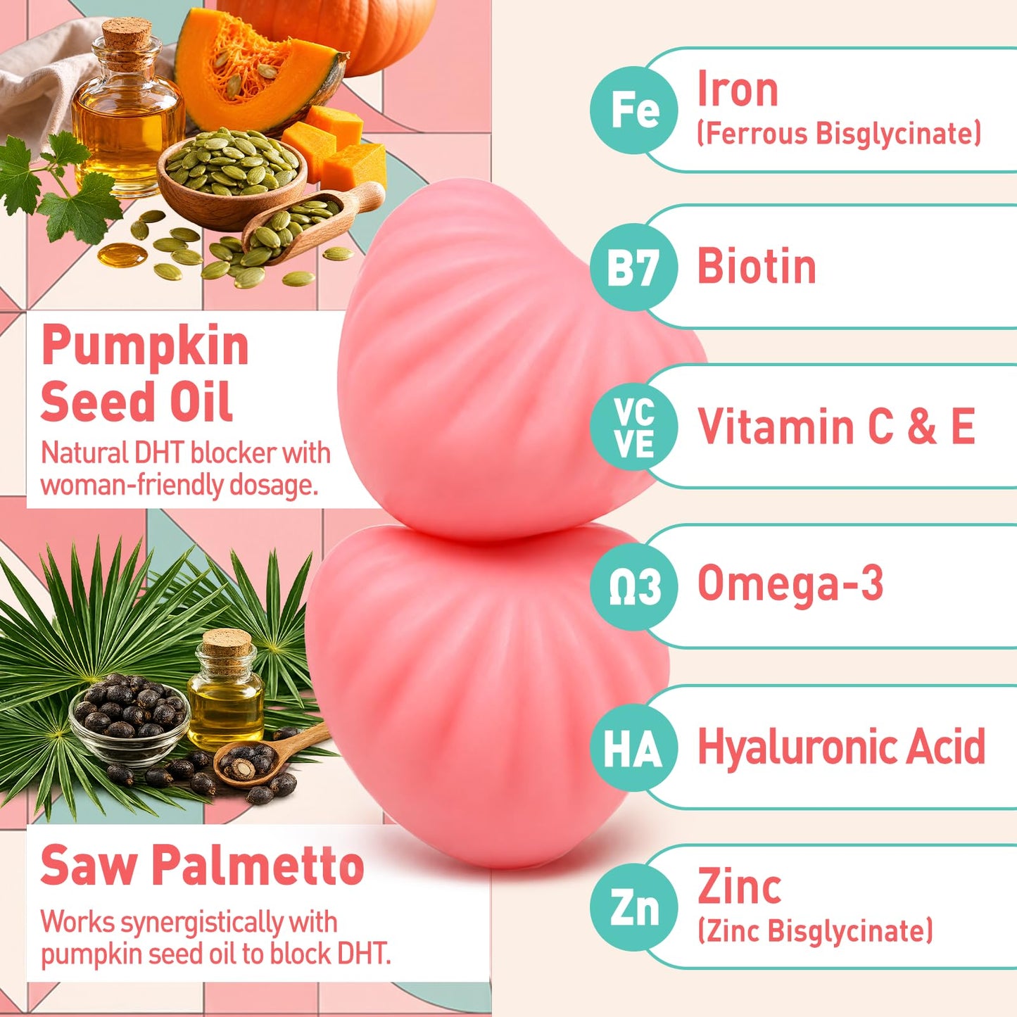 GREABBY Pumpkin Seed Oil with Saw Palmetto for Women Gummy 120