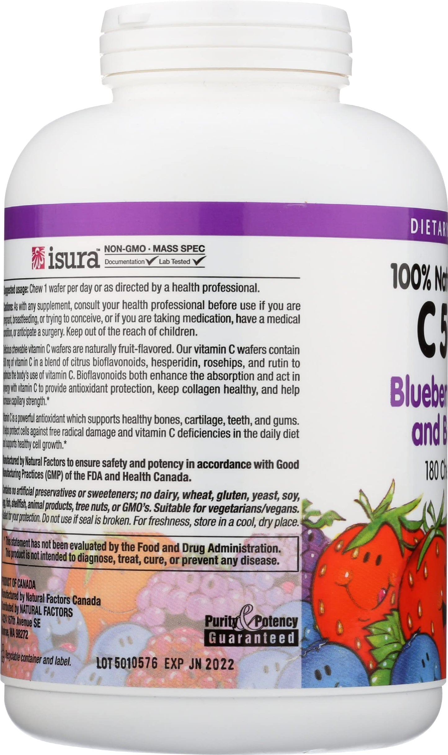 Natural Factors Kids Chewable Vitamin C 500 mg, 180 Count