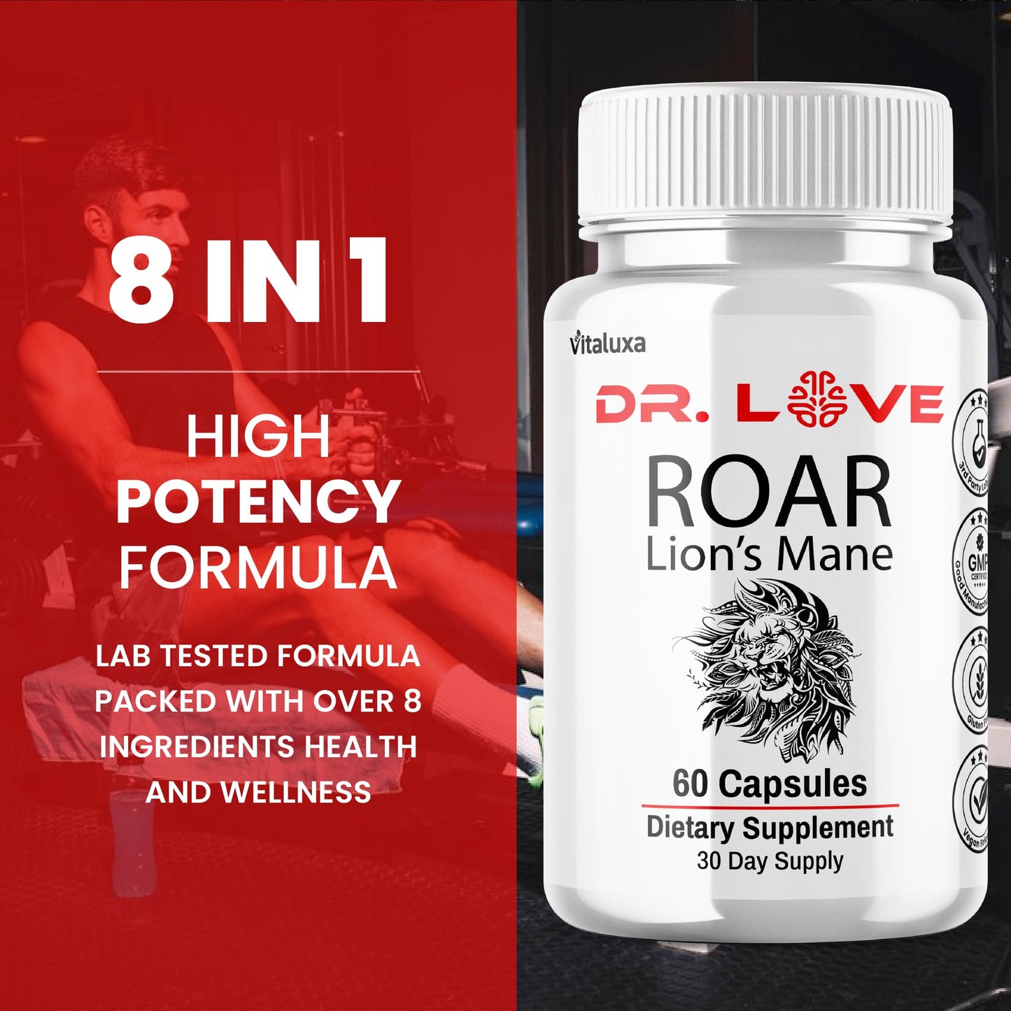 Vitaluxa Dr. Love Roar Lions Mane Capsules, 300 Capsules
