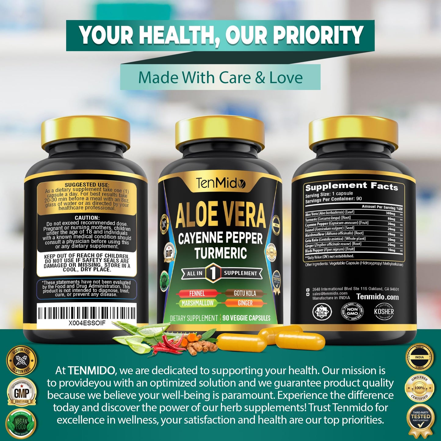 Tenmido Aloe Vera Capsules 90 Count