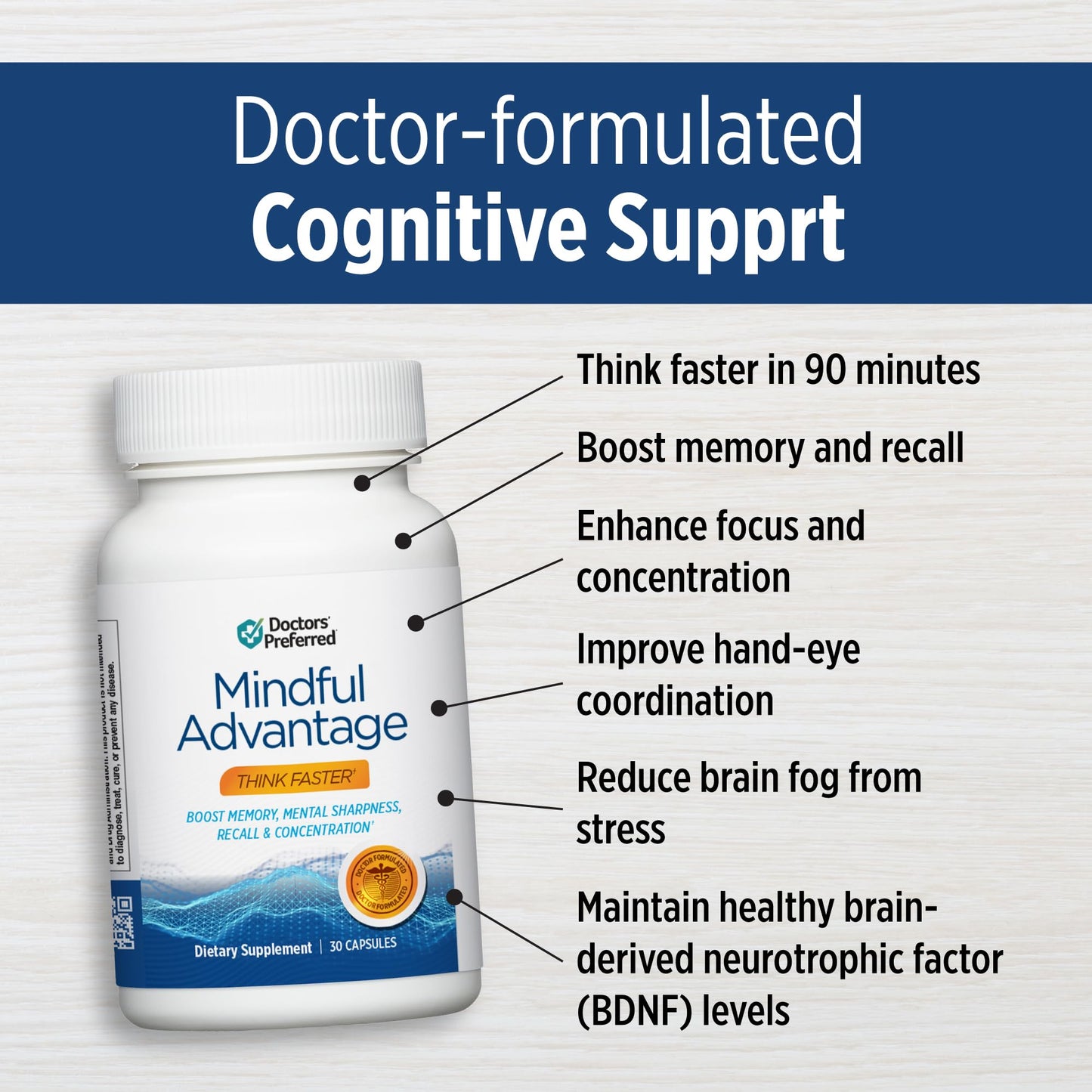 DOCTORS' PREFERRED Mindful Advantage Brain Supplements, Memory, Focus Capsules 30 Count