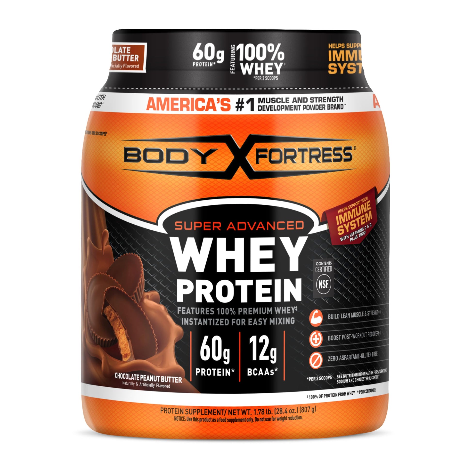 Body Fortress 100% Whey Premium Protein Powder, Chocolate Peanut Butter, 1.78 lb, 28.48 Servings