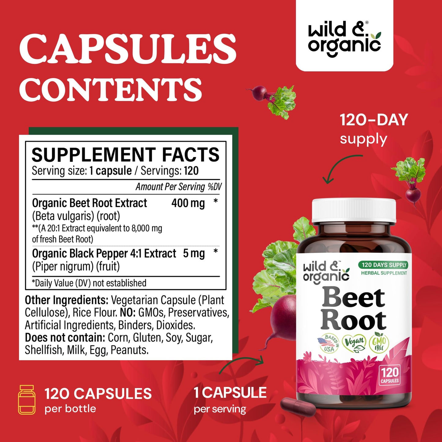 Wild & Organic Beet Root Capsules 120 Count