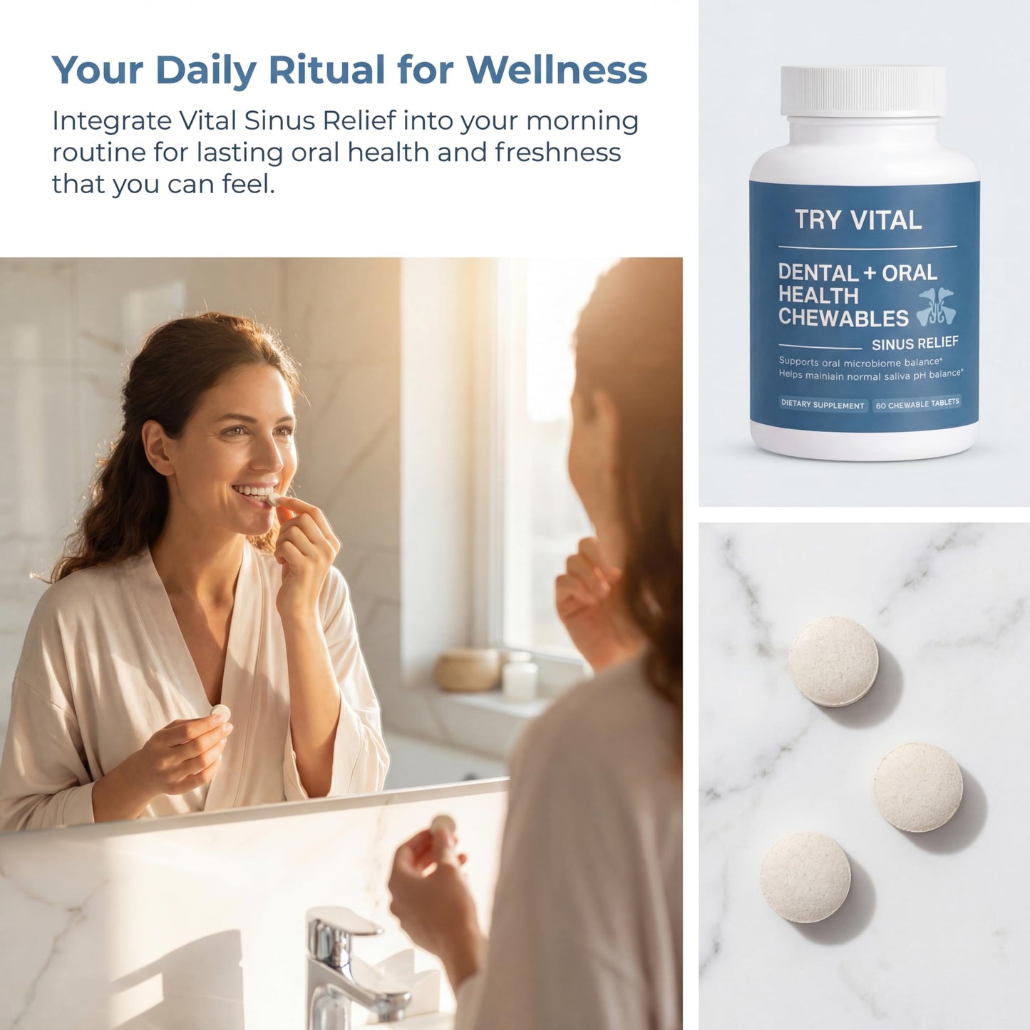 KBSBUBB Vital Sinus Relief Dental + Oral Health Chewables, 60