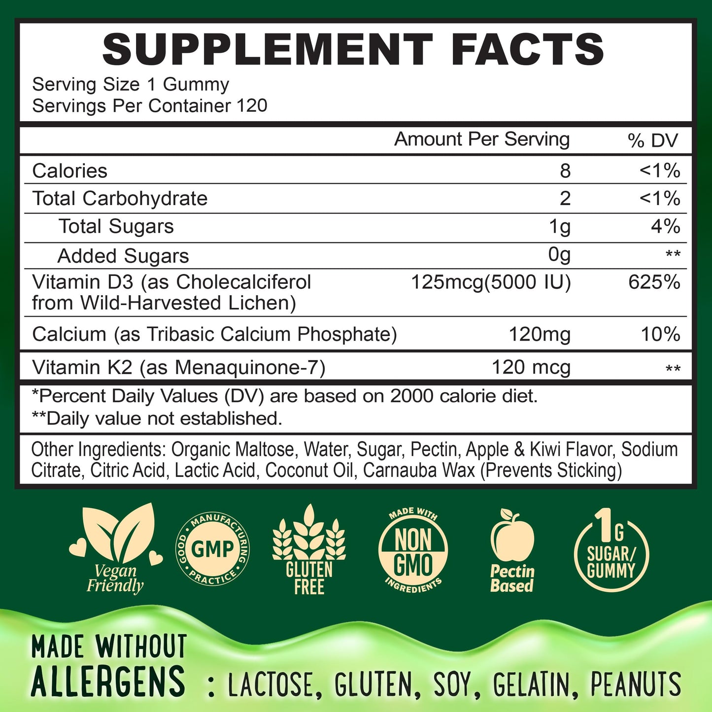 OH MY CHEWY Center-Filled Vitamin D3 K2 & Calcium Gummies, 5000 IU D3, 120 mcg K2 (MK-7), 120 mg Ca - Vegan & Non-GMO, 120 Count