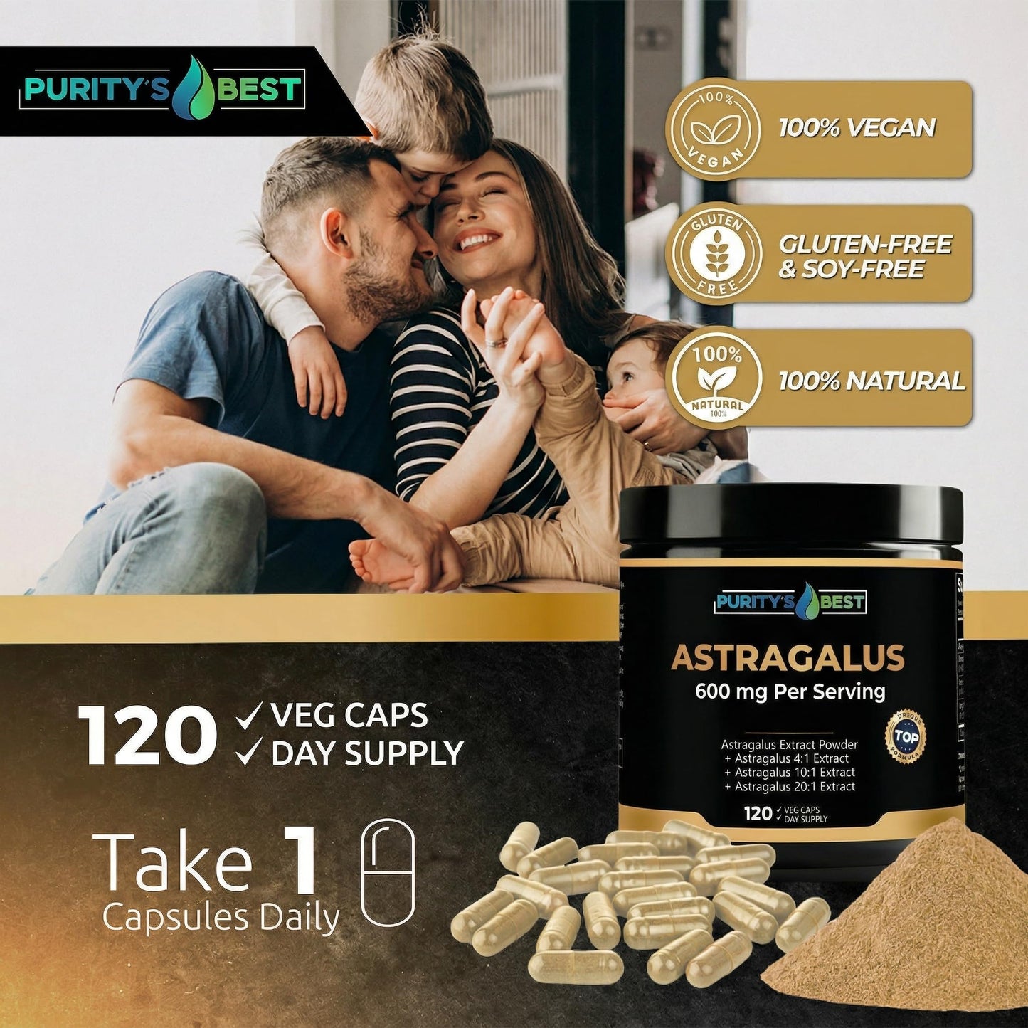 Purity`s Best Astragalus Root Complex Capsules 120 Count