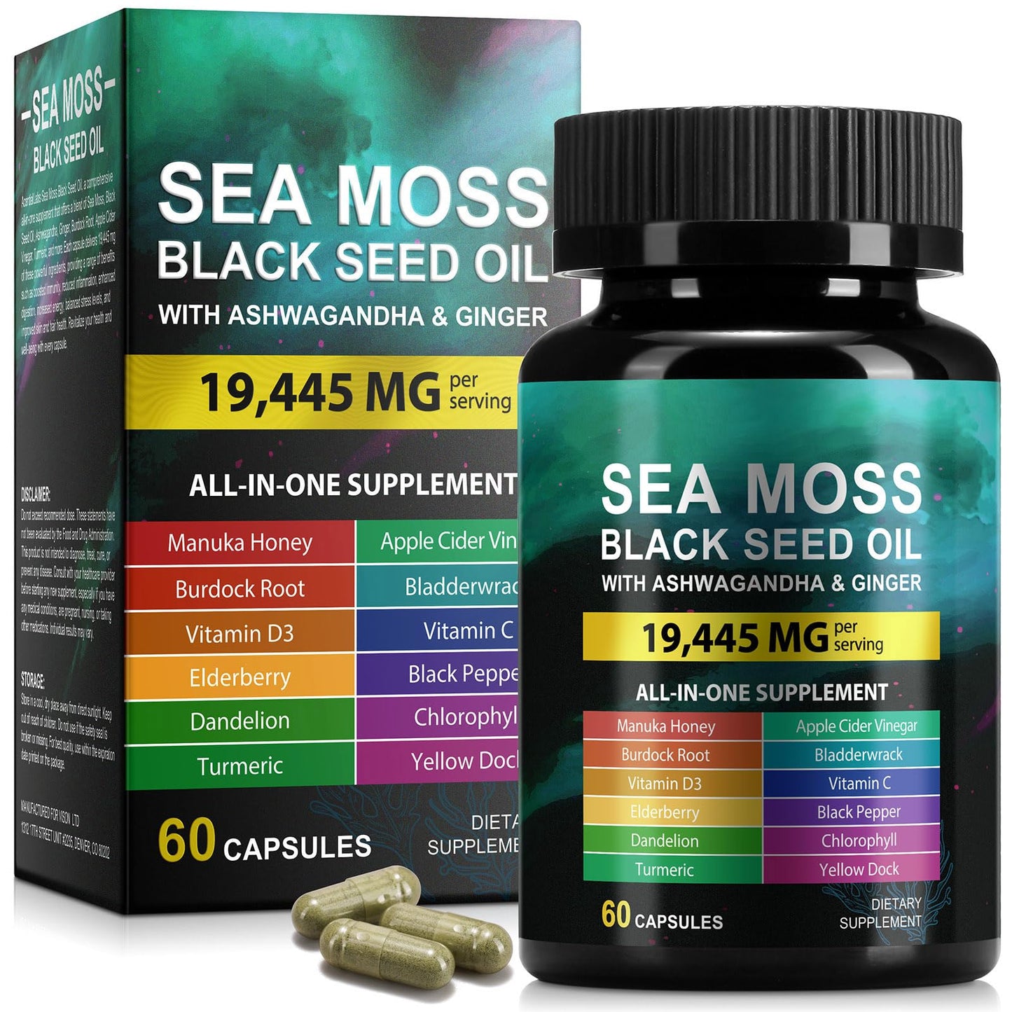 LTQXGT Ashwagandha Sea Moss Black Seed Oil 60 Capsules