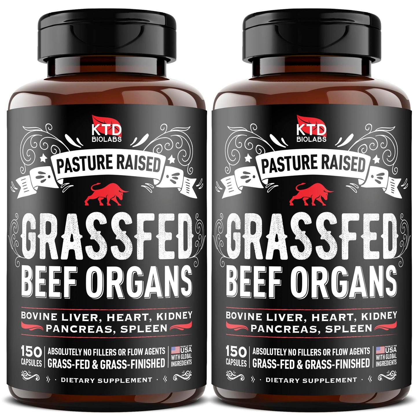 KTD BIOLABS Grass Fed Beef Organ Supplement Capsules 300