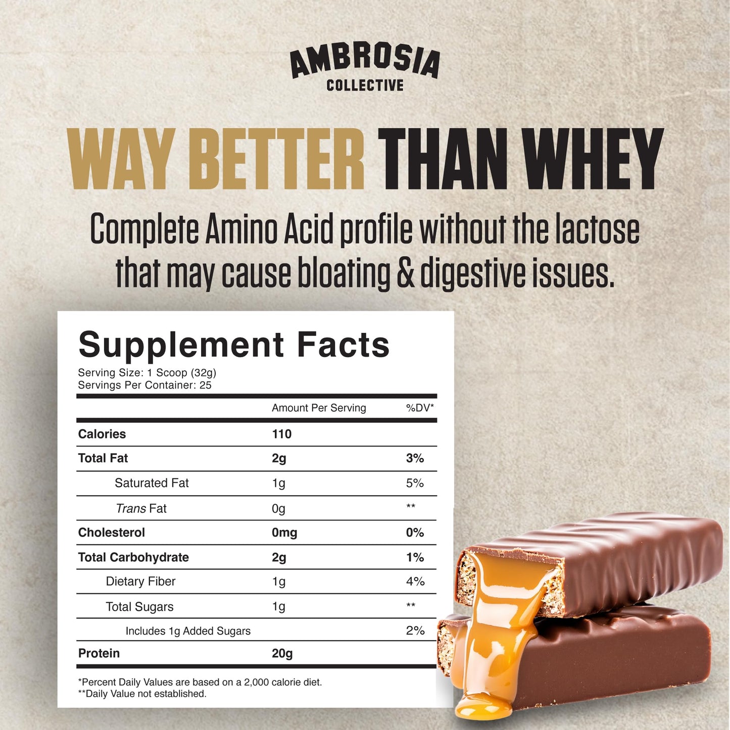 Ambrosia Plant Based Protein Powder Candy Bar 29.6 oz