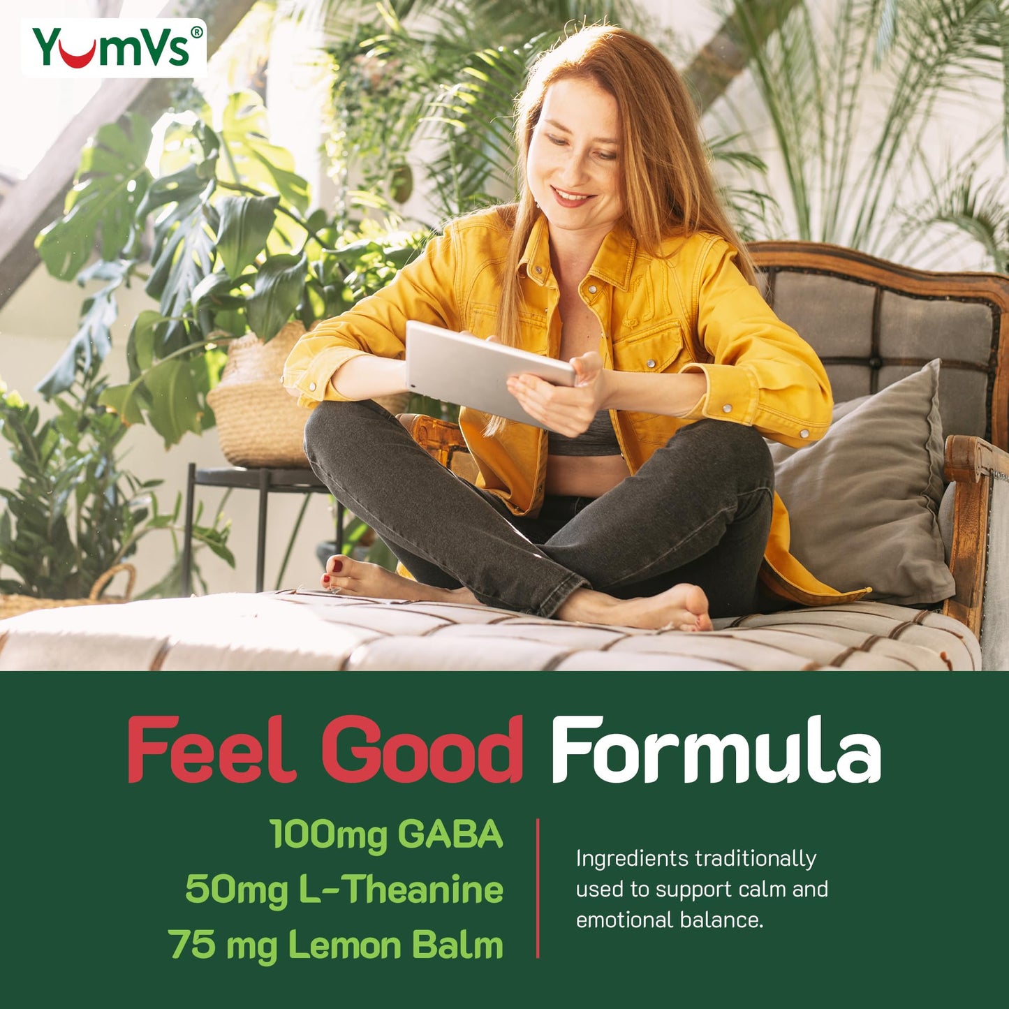YUM-V'S De-Stress Gummies with GABA, L-Theanine and Lemon Balm - Mixed Berry Flavor - Calming Gummies for Adults and Teens - Gluten Free Non-GMO Vegetarian Mood Support Relax Supplement, 42 Count