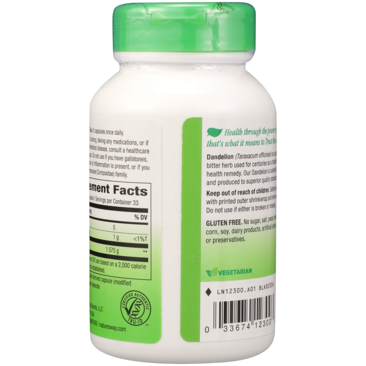 Nature's Way Dandelion Root 525 mg Capsule, 100 Count
